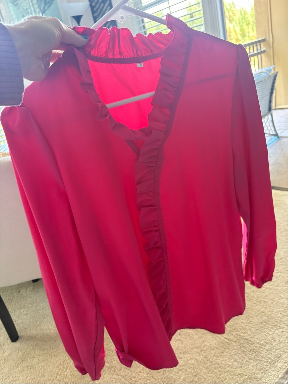 Source Unknown Hot Pink Ruffle V‑Neck Blouse